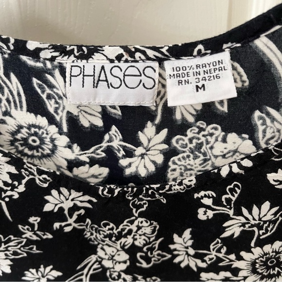 Phases Dress Women's Size M Black White Floral Rayon Sleeveless Midi Shift Boho - Picture 6 of 6